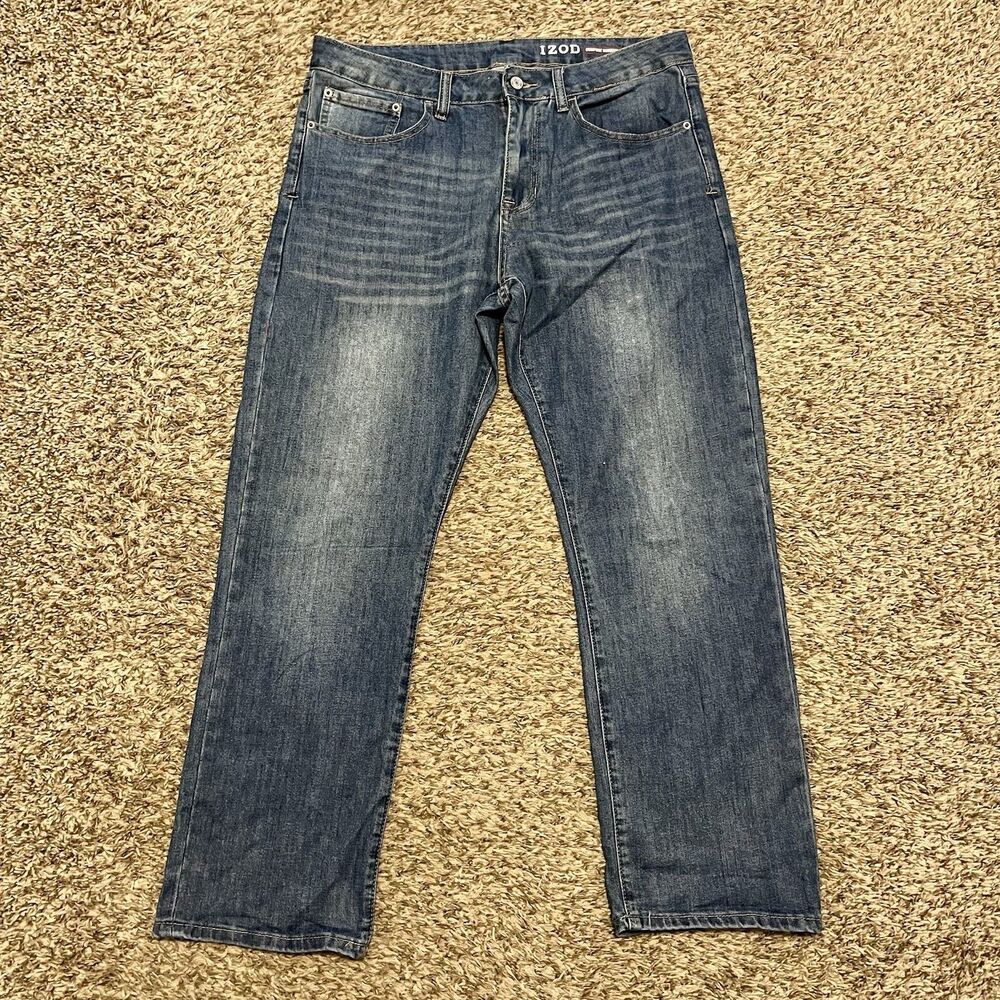 IZOD Men’s Relaxed Fit Comfort Stretch Blue Jeans 5-Pocket Denim 34x30